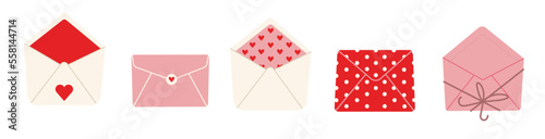 Set of pink envelopes with hearts