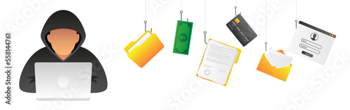 Computer hacker with laptop vector icon