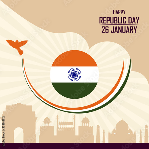 Republic day of india celebration background vector illustration. Indian tricolor. 26 January.