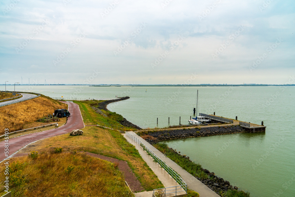 view of the Zuiderze from the Afsluitdijk dam, Friesland, Netherlands