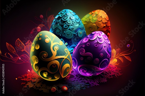 Colorful easter eggs wallpaper background illustration. Generative AI