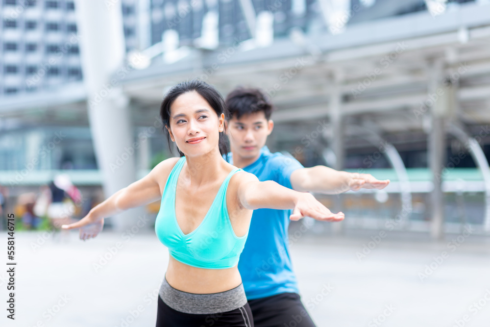 healthy man and woman yoga exercise for relax health yoga class sport exercise together with happy moment and balance fit bidy on yoga mat fitness