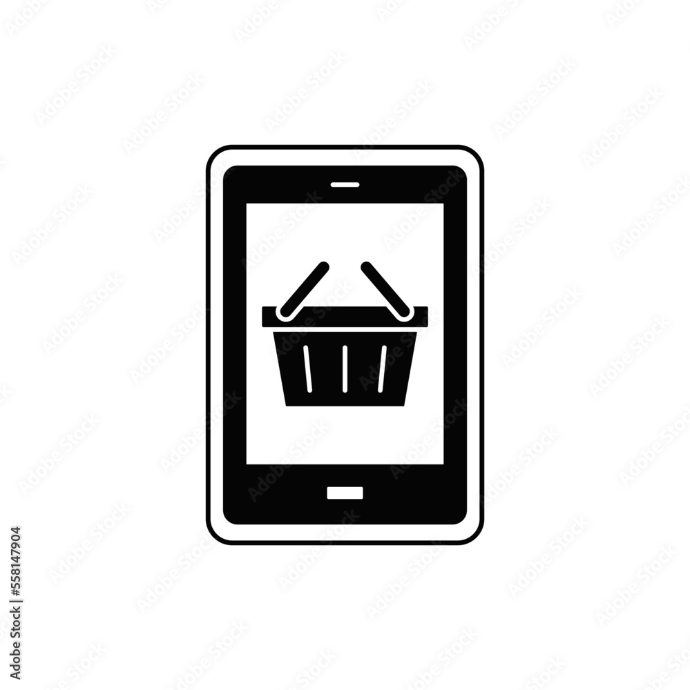 Online purchases icon in black flat glyph, filled style isolated on white background