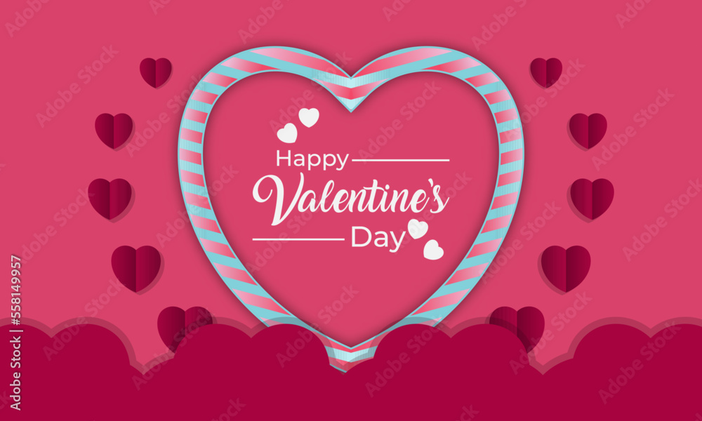 Happy Valentines Day, Hearts Frame Design, red background. Template for promotion, sale, shopping or background for women's day and love concept. Vector Illustration Template.