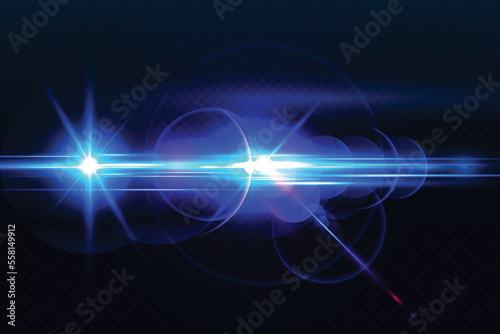 Blue transparent light lens flares streaks