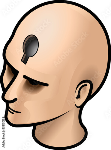 Man's head with a large keyhole.