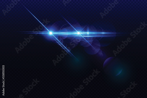 Blue transparent light lens flares streaks