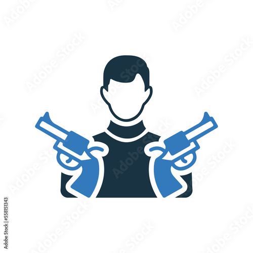 Extortionist, gun, hijacker icon. Glyph style vector EPS. photo