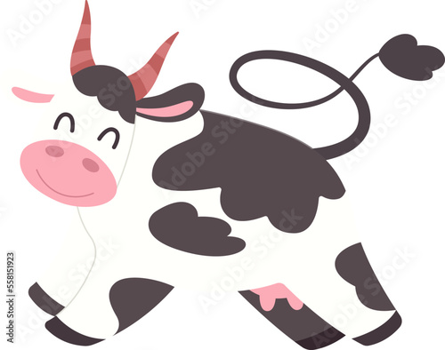 Happy black and white cow flat icon Funny domestic animal