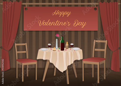 Vector illustration of a room on the theme Valentine's Day. Festive table