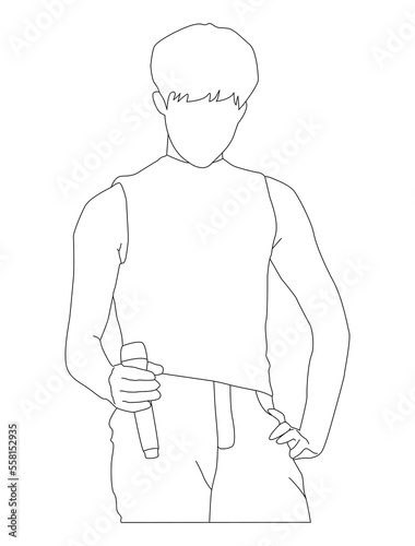 boy band kpop idol on stage, line art illustration