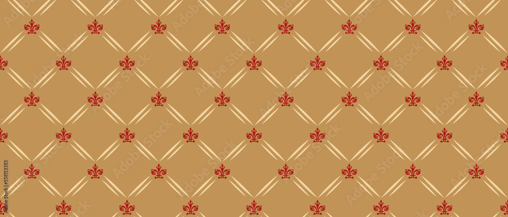 Naklejka premium Vintage wallpaper with ornament on gold. Seamless pattern for background wallpaper design. Vector illustration.