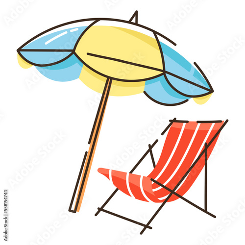Flat doodle icon design of sunbed 