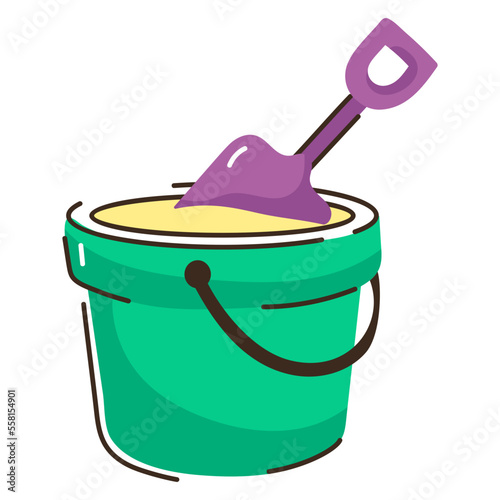 Trendy flat icon of sand bucket in doodle style 