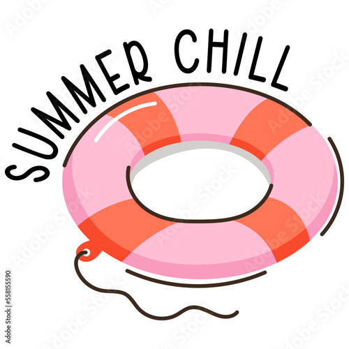 Swimming safety, flat sticker of lifebuoy