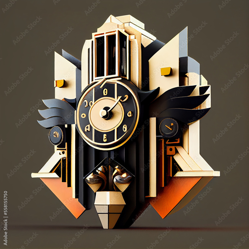 Art deco cuckoo clock ai art Stock Illustration Adobe Stock