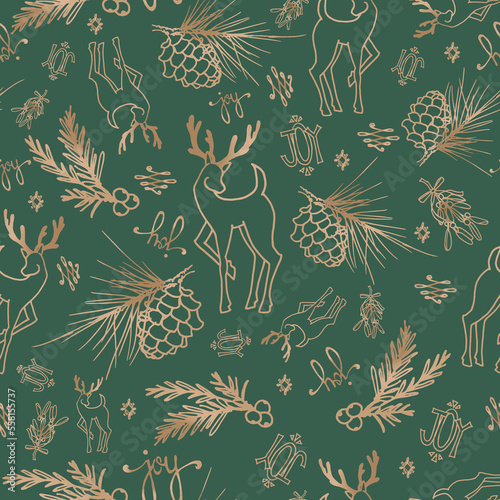 Christmas Joy Seamless Pattern Green and Gold
