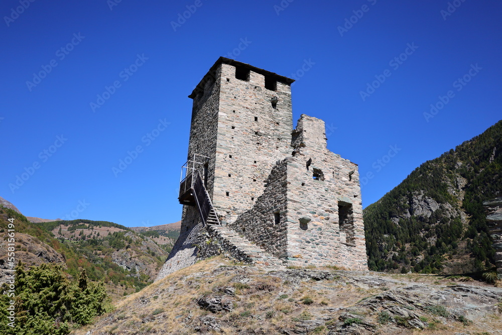 View on the Castle of Graines in Val d'Ayas, located near the village with the same name