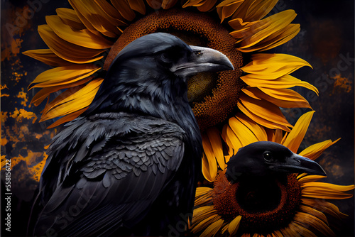 Crows and sunflowers ai art photo