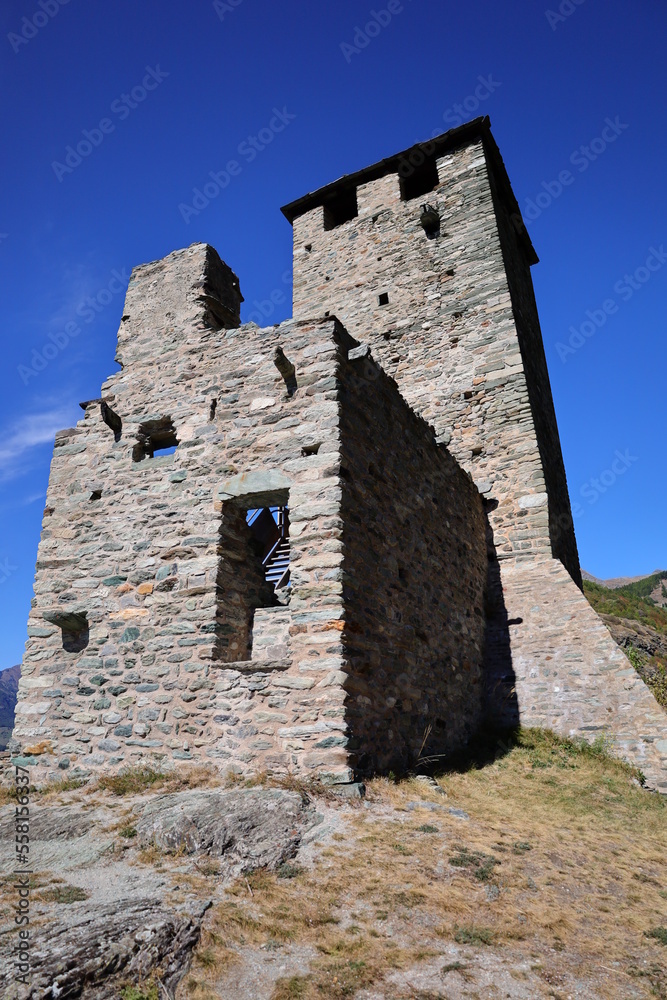 View on the Castle of Graines in Val d'Ayas, located near the village with the same name View on the Castle of Graines in Val d'Ayas, located near the village with the same name