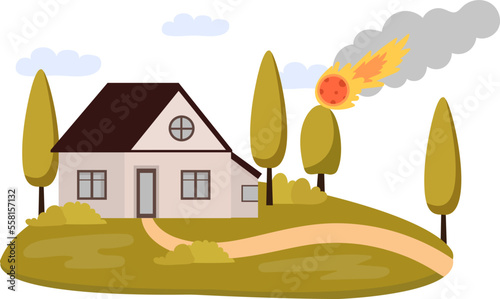 Comet fall flat icon Natural disaster Countryside