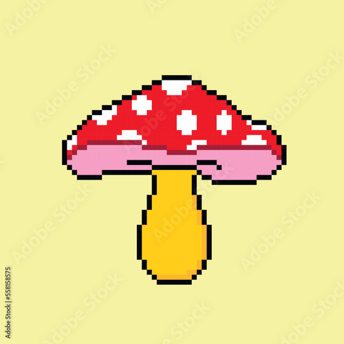 Vector illustration of a hallucinogenic mushroom in pixel graphics
