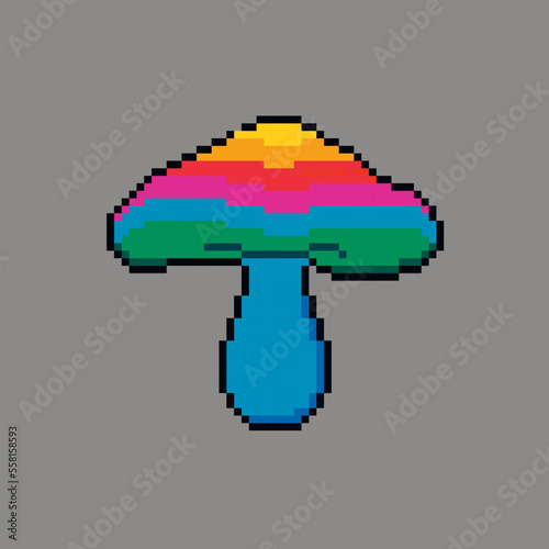 Vector illustration of a hallucinogenic mushroom in pixel graphics