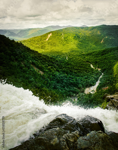 Beautiful waterfall from the top of the hill, waterfall top view,Yellapur,India. photo