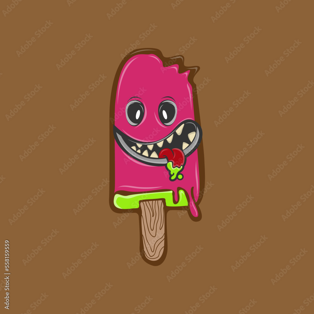 Fototapeta premium ice cream mascot vector illustration cartoon style, monster Ice cream vector illustration.