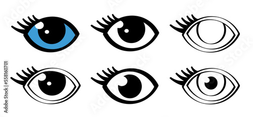 Cartoon drawing blue eye, iris and eyelash or eyebrow. For world sight day, observed on october 13. Eyes pictogram or logo. Healthcare icon. Retina scan eye symbol. Ophtalmology concept. 