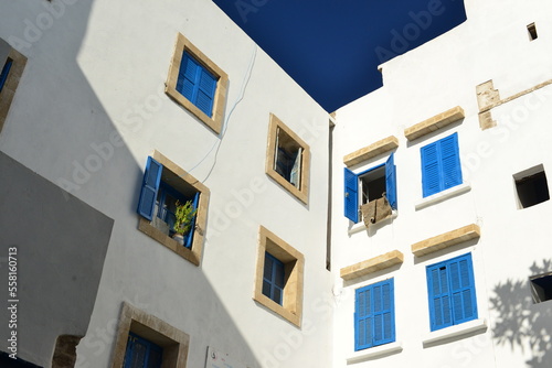 Essaouira,Morocco,Africa-the prettier backstreets of the city Medina with rooms above a restaurant.