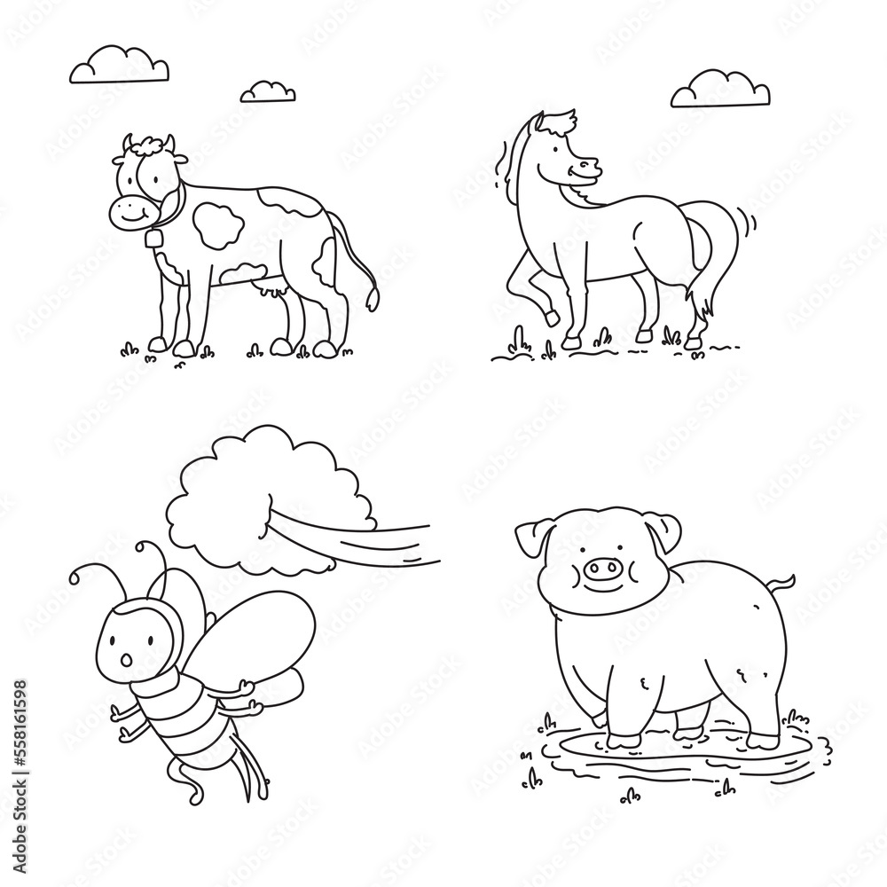 Obraz premium cute doodle animals set vector