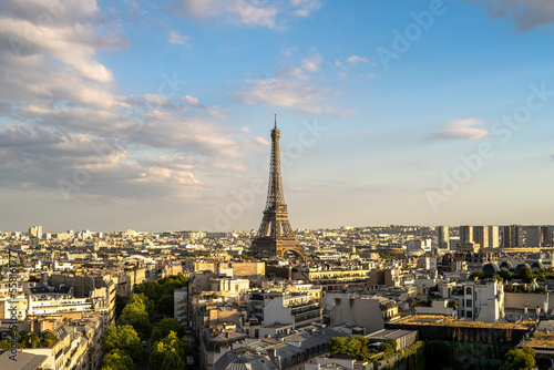 View of the Eiffel Tower from the Arch of Triumph during sunset © Laljee