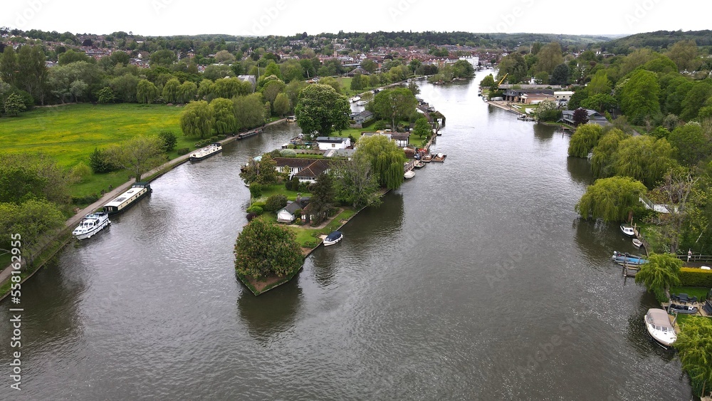Rod Eyot , island Henley on Thames Drone, Aerial, view from air, birds eye view,