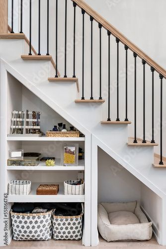 Fotografiet Modern Staircase with Open Storage Underneath