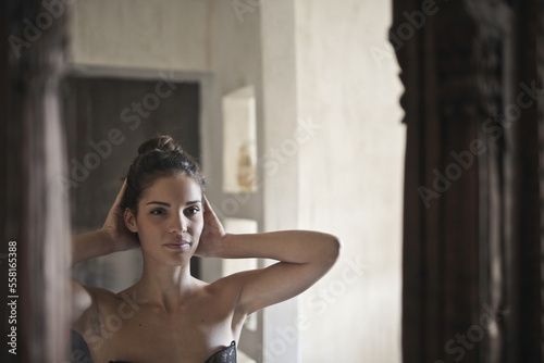 portrait of young woman in the mirror