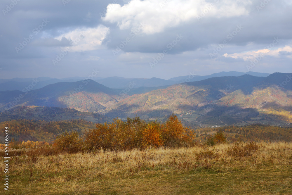 Beautiful landscape with mountains on autumn day