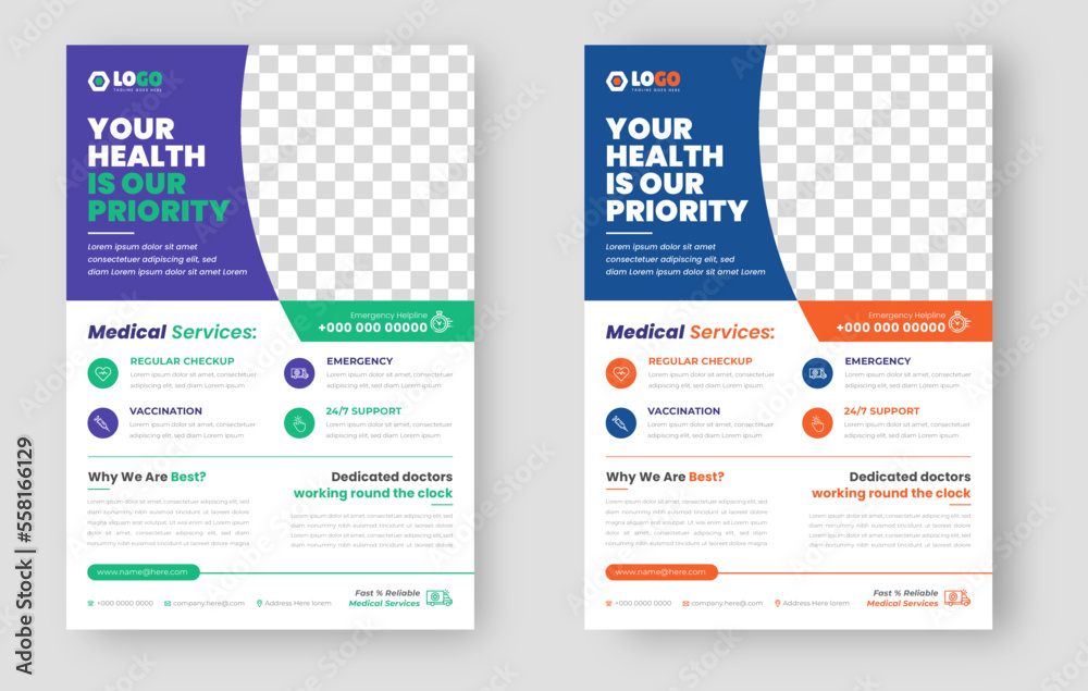 Modern Medical Flyer Template Design. Healthcare business flyer Template, Medical and healthcare modern flyer template. healthcare and doctor flyer design.