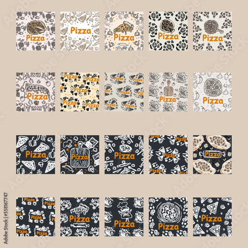 Set of Pizza doodle background, perfect for wrapping paper