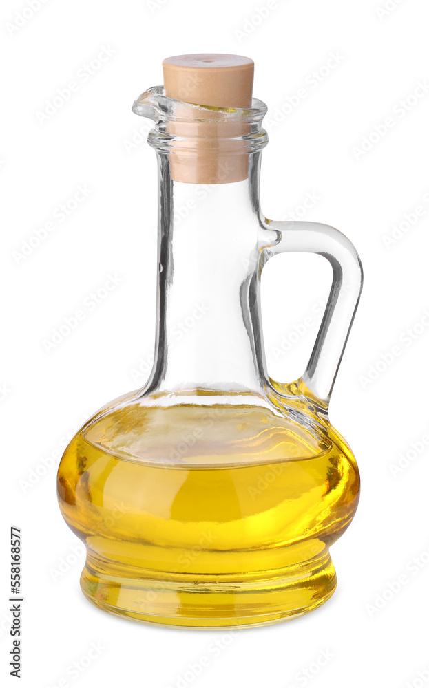 Glass jug of cooking oil isolated on white Glass jug of cooking oil isolated on white