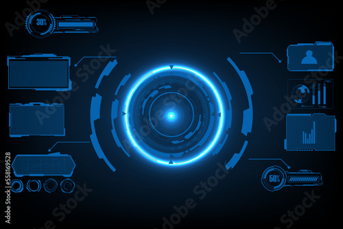 ชื่อ	
digital interface HUD elements set pack. User Interface, frame screens. Callouts titles, FUI circle set, Loading bars. Dashboard reality technology screen. Vector	
