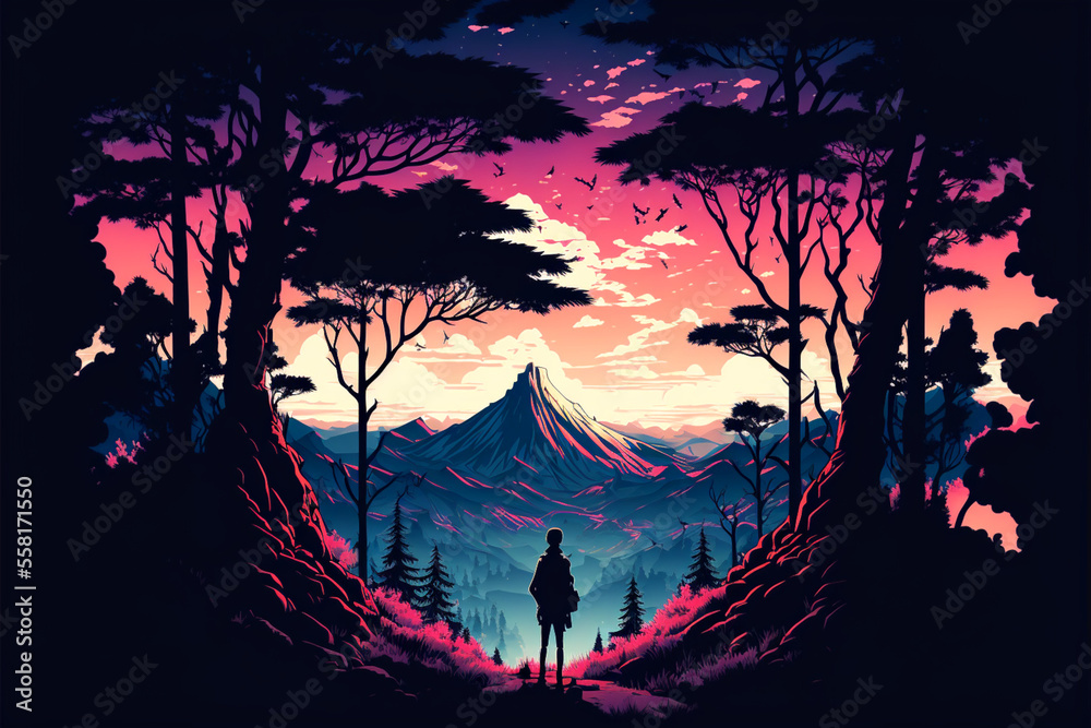 Naklejka premium illustration of a silhouette of a person in the mountains