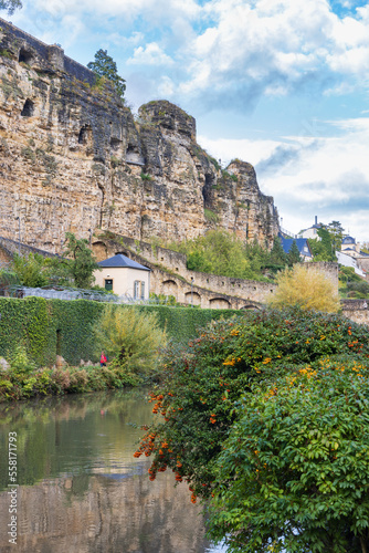 Luxembourg stadt, Luxembourg - October 1, 2022: Urban garden at grounds of Neumunster Abbey in Grund area in Luxembourg city in Luxemburg © HildaWeges