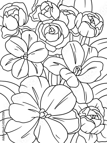 Exotic bouquet of flowers. doodle flower coloring book or page