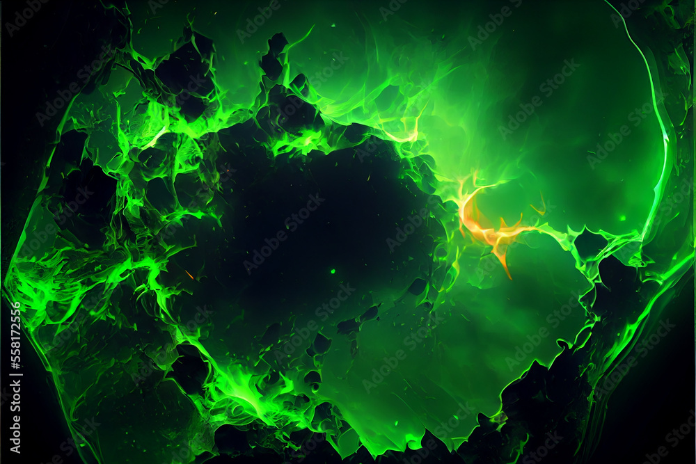 abstract green fire explosions background. generative ai