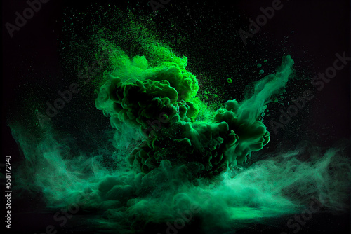 green smoke explosion on a black background, generative ai