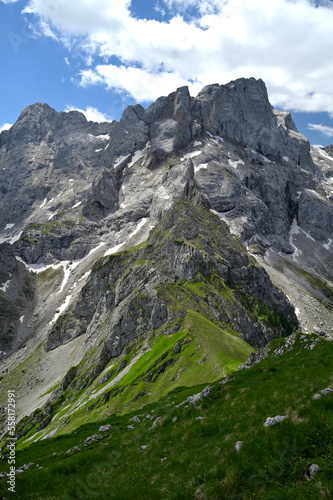 View on Karwendel mountains landscape in summer  Hinterriss  Alps  Tirol  Austria