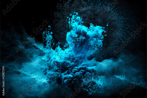 blue explosion on a black background, generative ai © Loks