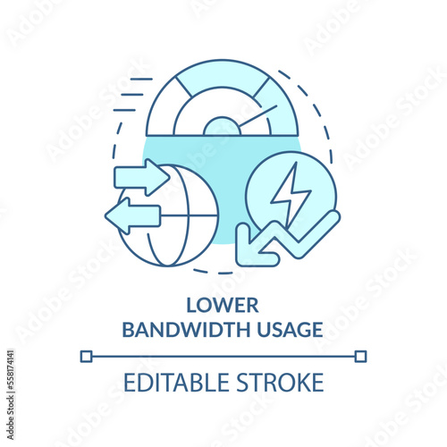 Lower bandwidth usage turquoise concept icon. Edge tech combination benefits abstract idea thin line illustration. Isolated outline drawing. Editable stroke. Arial, Myriad Pro-Bold fonts used