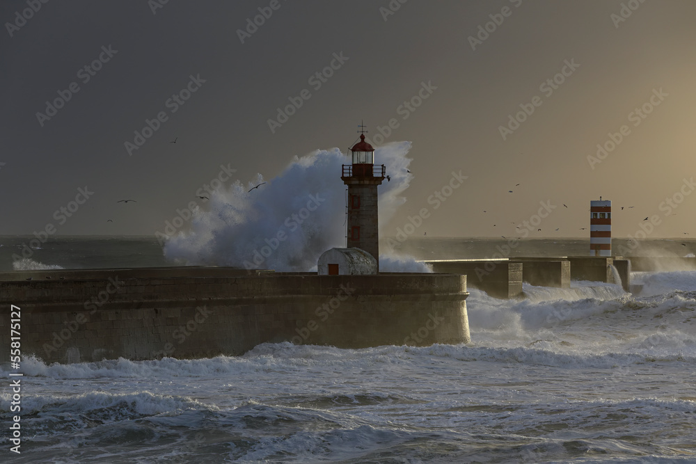 Heavy storm at Douro river mouth